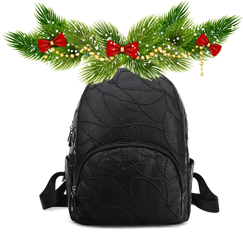

TangDe Fashion Leather Nylon Webbing Woman Casual Minimalism Backpack Embroidery Big capacity Satchel