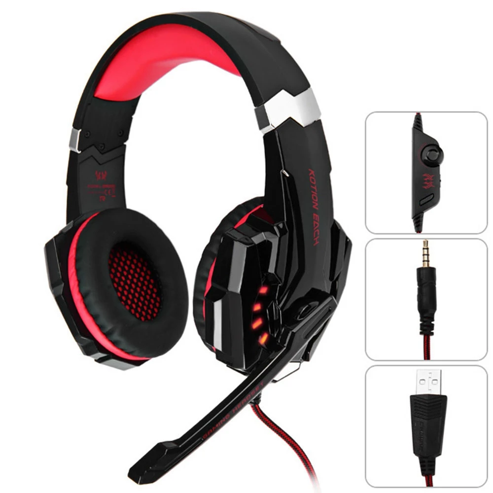 KOTION EACH G9000 7,1 3,5 мм USB игровая гарнитура с микрофоном светодиодный свет и шумоподавляющие наушники для PS4 телефоны лэптоп планшет - Цвет: red