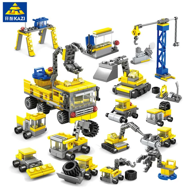KAZI 80451 DIY Строительство Инженерных транспортных средств экскаватор модель строительные блоки город кирпичи развивающие игрушки для детей