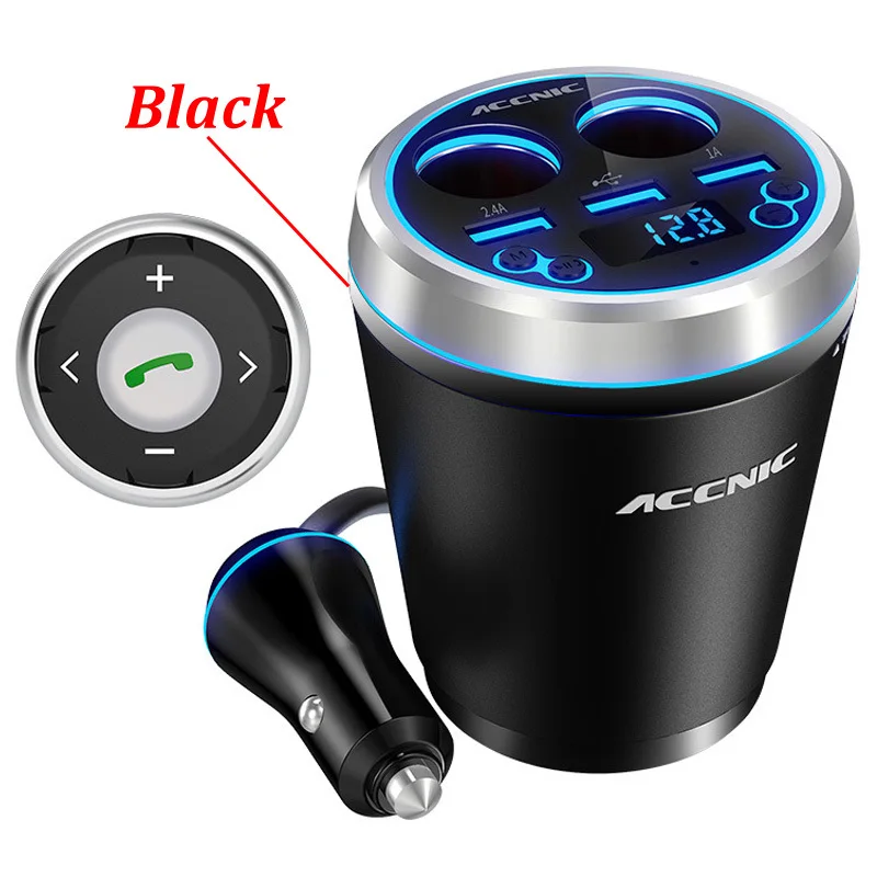 Accnic C1 3.5A 3 USB Car FM Transmitter Car Cigarette Lighter MP3 Player Adapter Hands free Wireless Bluetooth Radio FM Receiver - Название цвета: Black With Control