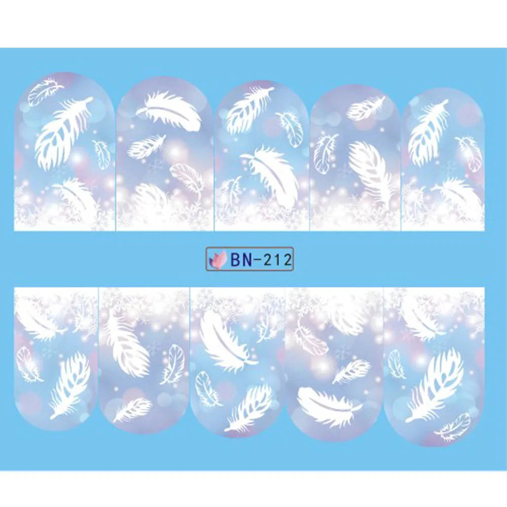 1 шт. водяные наклейки для ногтей искусство переводные наклейки белые блестящие снежинки цветок Маникюр трафарет слайдеры инструменты для украшения JID068 - Цвет: BN212