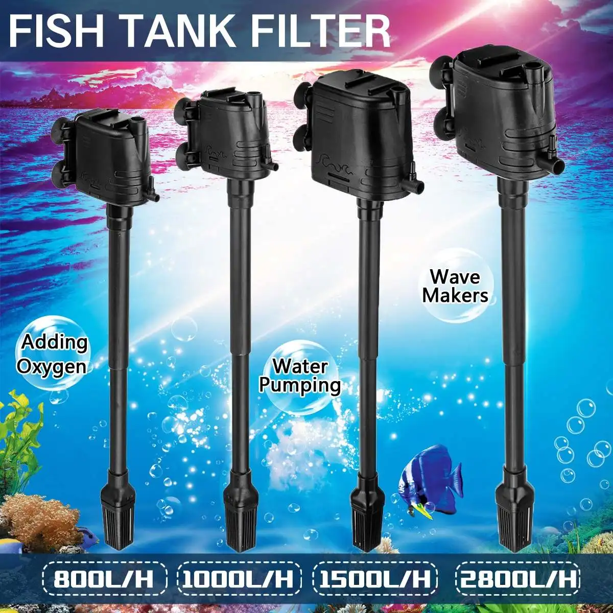 15W-45W Submersible Filter Pump Water Internal For Aquarium Fish Tank Pond Air Oxygen Pump