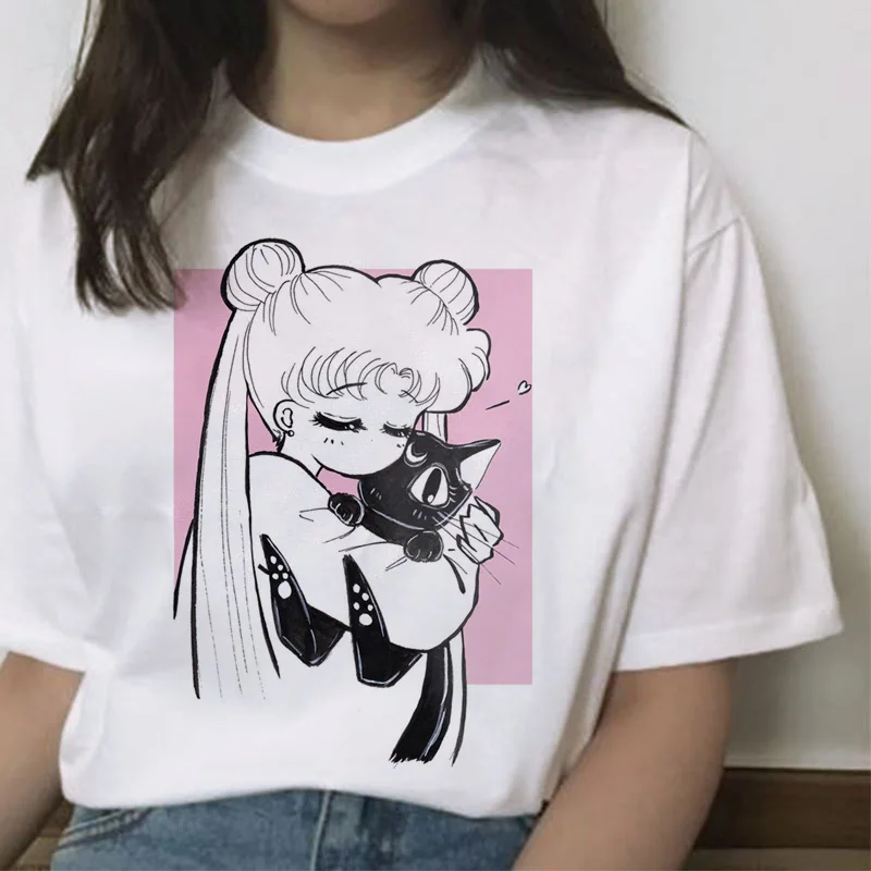 Sailor Moon Kawaii футболка 2019 кошка harajuku женская ulzzang корейский Графический Топ