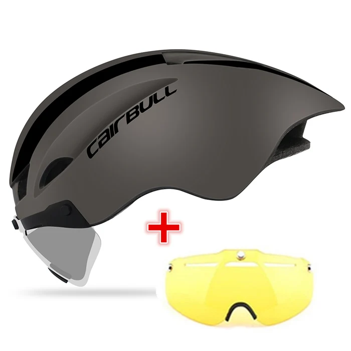 CAIRBULL 2 линзы Aero велосипедный шлем для мужчин и женщин дорожный велосипед TT гоночный шлем с магнитными очками 285 г спортивный защитный велосипедный шлем - Цвет: Titanium