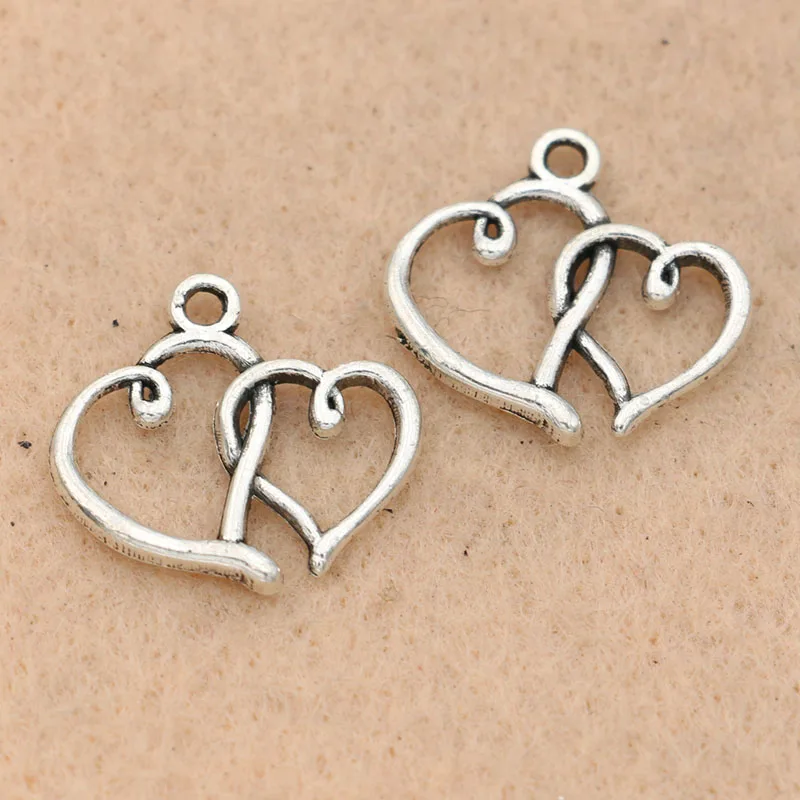 

10pcs Antique Silver Plated Double Heart Charm Pendant For Jewelry Making Jewelry Diy Handmade 20x19mm