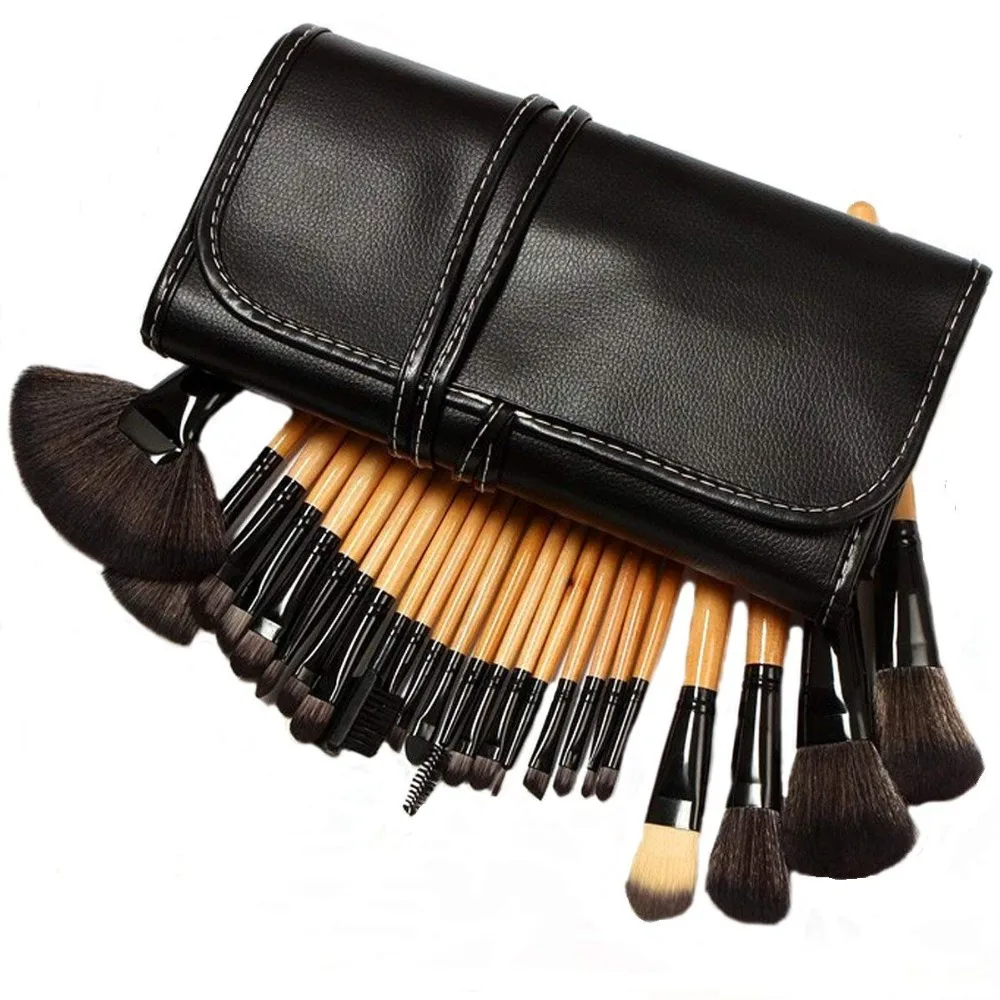 

24pcs Professional Wool Cosmetic Eyeliner Foundation Eyebrow Shadow Blush Face Powder Makeup Kit Brushes Tools with Bag