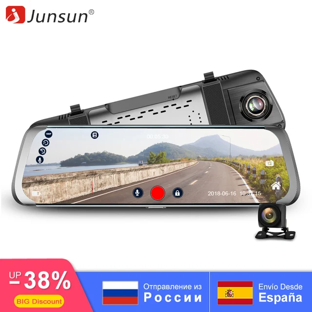 Junsun Видеорегистраторы для автомобилей 10 "поток Зеркало заднего вида 4 г android-даш Камера Avtoregistrator FHD 1080 P регистраторы регистратор видео Регистраторы