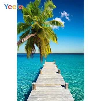 

Yeele Sky Clouds Sea Bridge Palm Tree Summer Holiday Photography Backgrounds Customized Photographic Backdrops for Photo Studio
