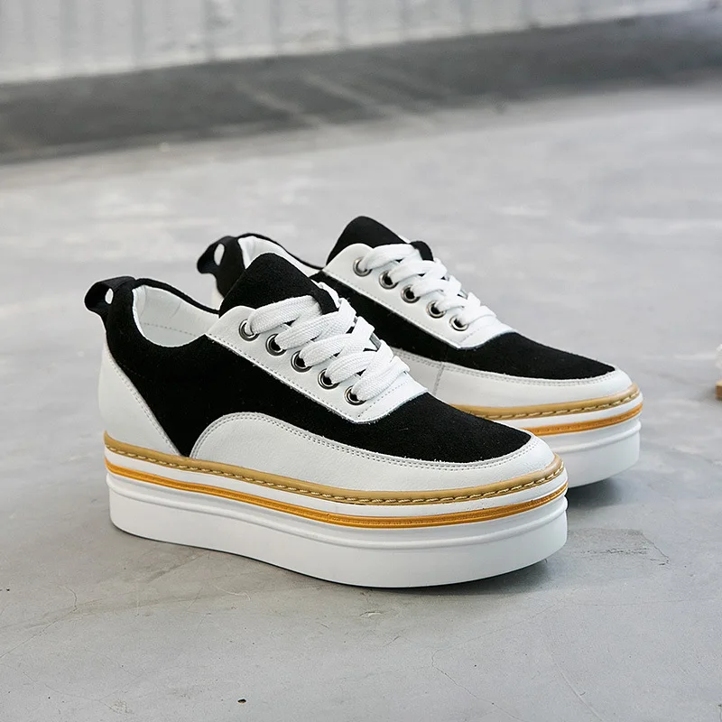 

2018 spring new color matching women's shoes sleek minimalist lace-up platform shoes flat shoes.