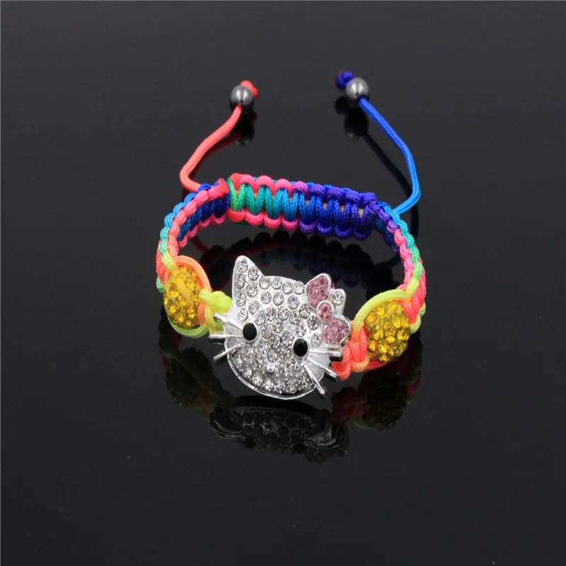Детские хрустальные браслеты с кошачьей головой для детей, милый браслет Шамбала, браслеты из нитей, браслеты для девочек, ювелирное изделие, подарок - Окраска металла: yellow0