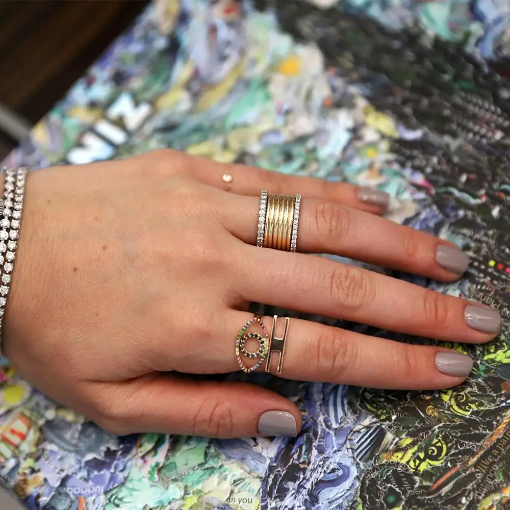

2019 summer design turkish evil eye colorful cz paved hot fashion jewelry rings 2 pieces midi finger rainbow rings for women