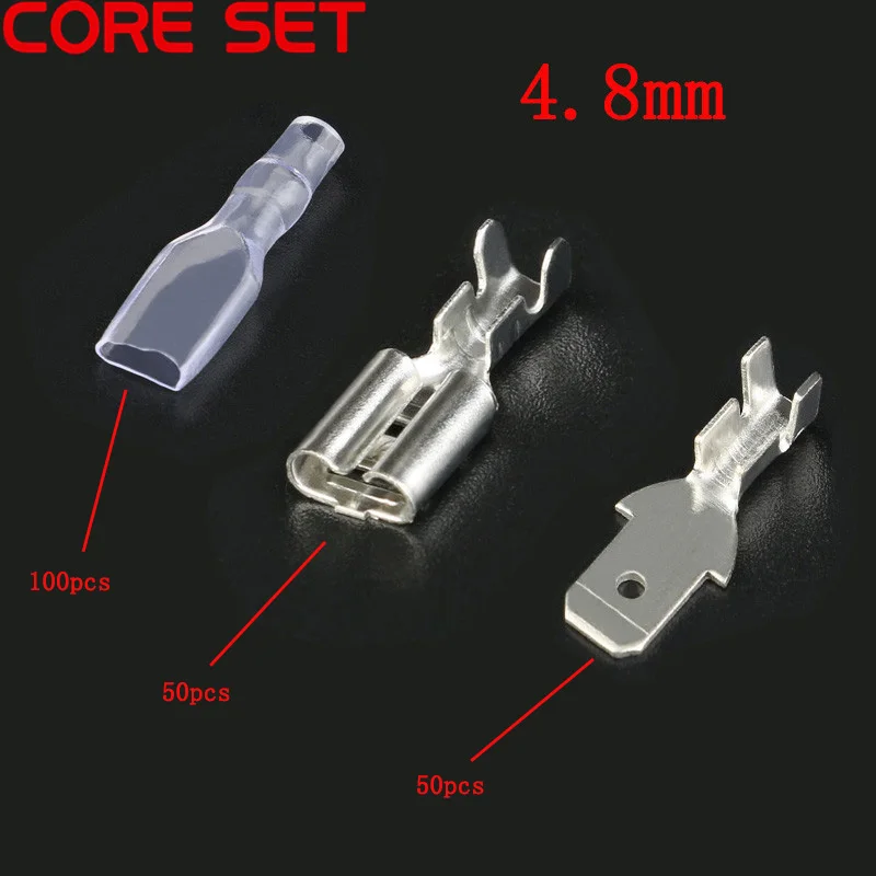 200 шт./лот 2,8/4,8/6,3 мм обжимная Клемма, 50 шт в наборе, женские лепестковый разъем+ 50 шт. мужской лепестковый разъем+ 100 шт. чехол - Цвет: 4.8mm 200pcs