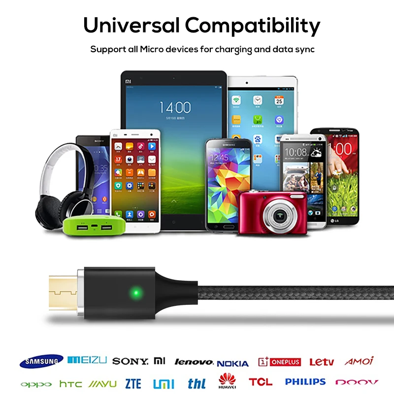 ELFMIC مايكرو تمديدات كابلات usb 2.4A سريع مزامنة بيانات كابل شحن سامسونج هواوي Xiaomi LG Andriod الهاتف المحمول الكابلات