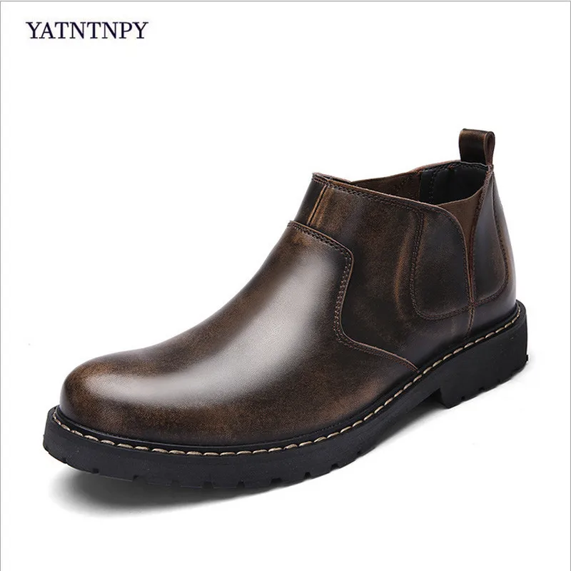 

YATNTNPY High Quality Genuine leather Autumn Men Boots Winter Waterproof Ankle Boots Martin Boots Outdoor Working Boots Men Sho