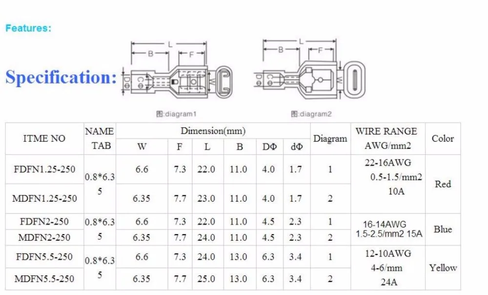 FDFN2-250+ MDFN 2-250 синий нейлон Мужской Женский Мужской Электрический Провод соединения обжимные клеммные разъемы