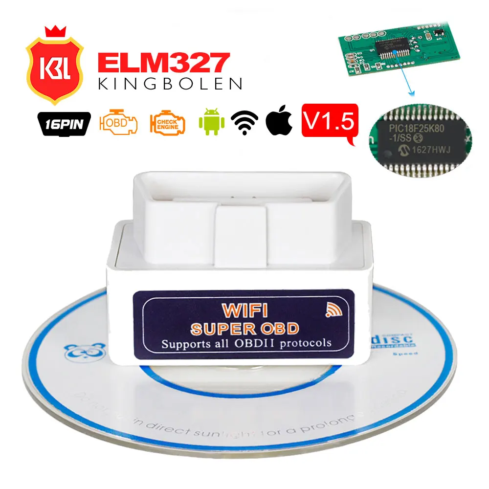 

ELM327 WIFI Hardware V1.5 Supports Android/iOS/Windows With PIC18F25K80 ELM 327 Wi-Fi Diesel Cars Super OBD2 Code Scanner