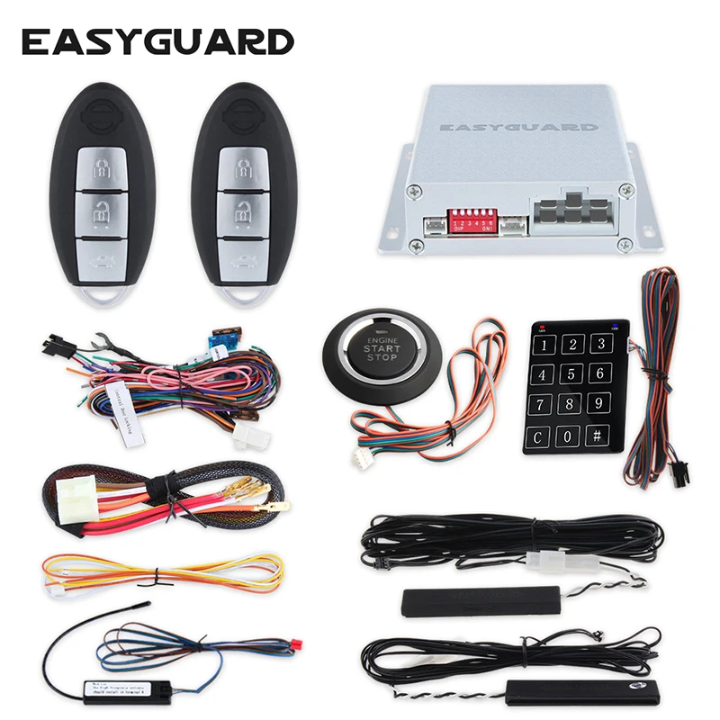 EASYGUARD PKE car alarm system with remote engine start stop auto passive entry system kit push