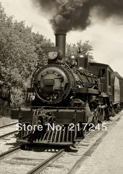 

Art Fabric Photography Backdrop Old Fashioned Locomotive Custom Photo Prop backgrounds 5ftX7ft D-785