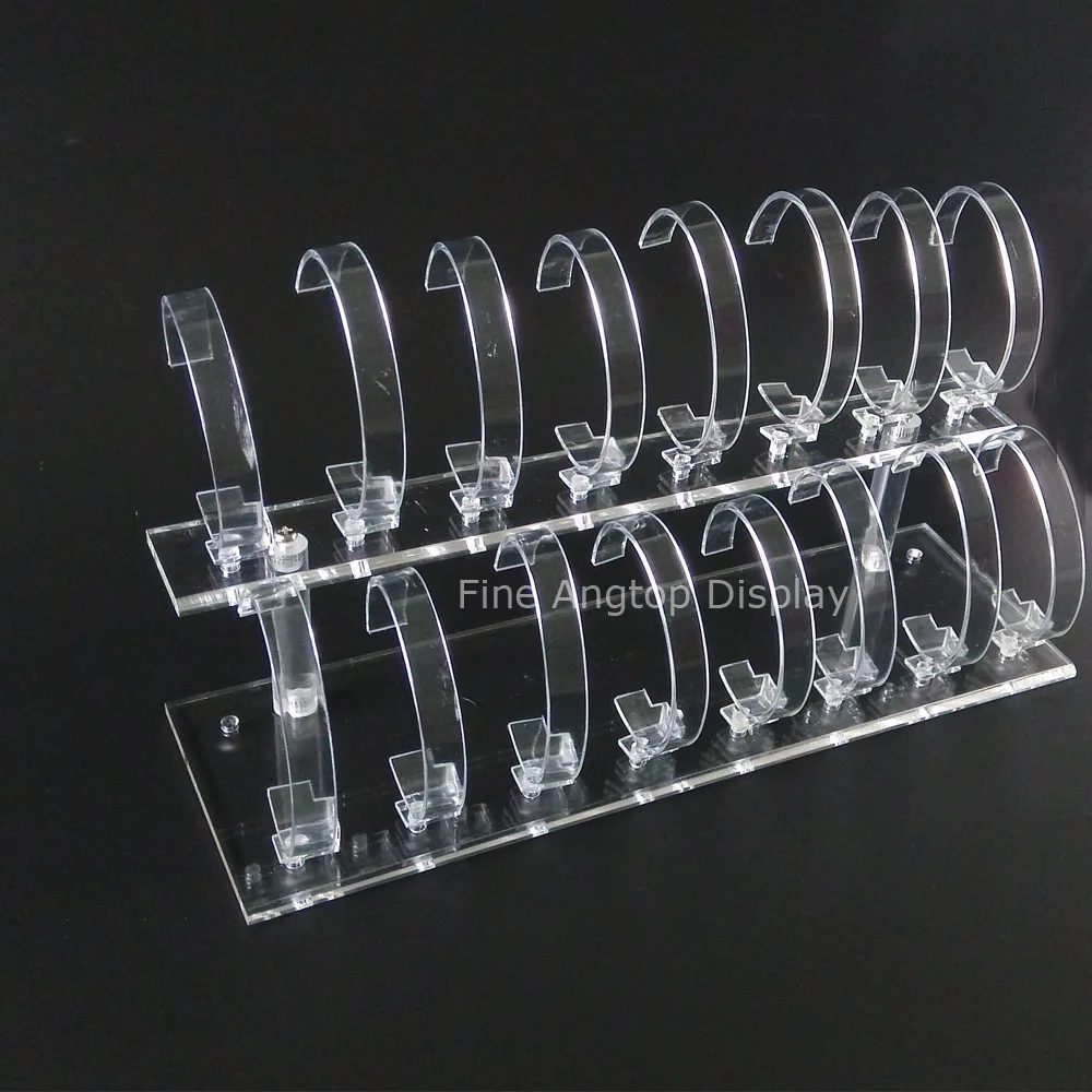 Removable 2 tier watch display stand holder clear plastic acrylic watch jewelry stand holder with 16 C holder