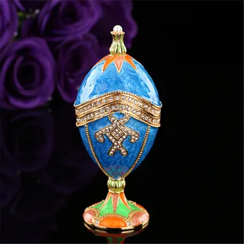 

QIFU New Arrive Sky Blue Faberge Egg Trinket Boxes Crafts Christmas for Home Decorations