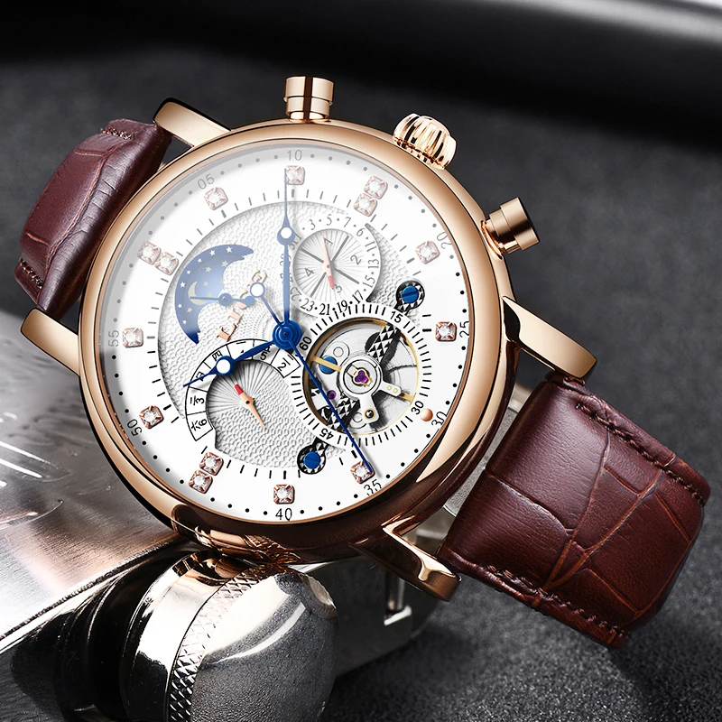 NewLIGE Tourbillon Мужские модные часы в деловом стиле автоматические механические
