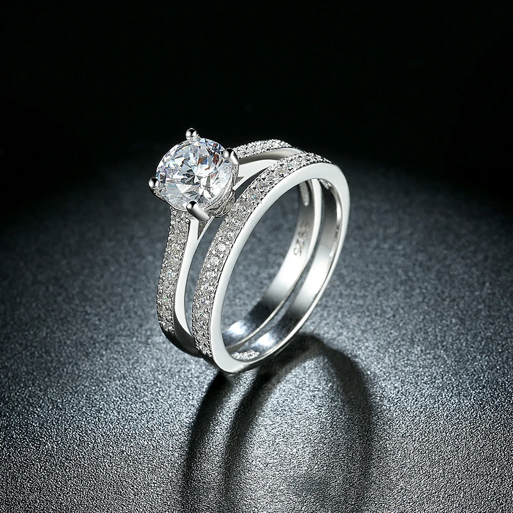 INALIS 925 Sterling Silver Double Ring Sets for Women Zircon Stone Wedding Jewelry