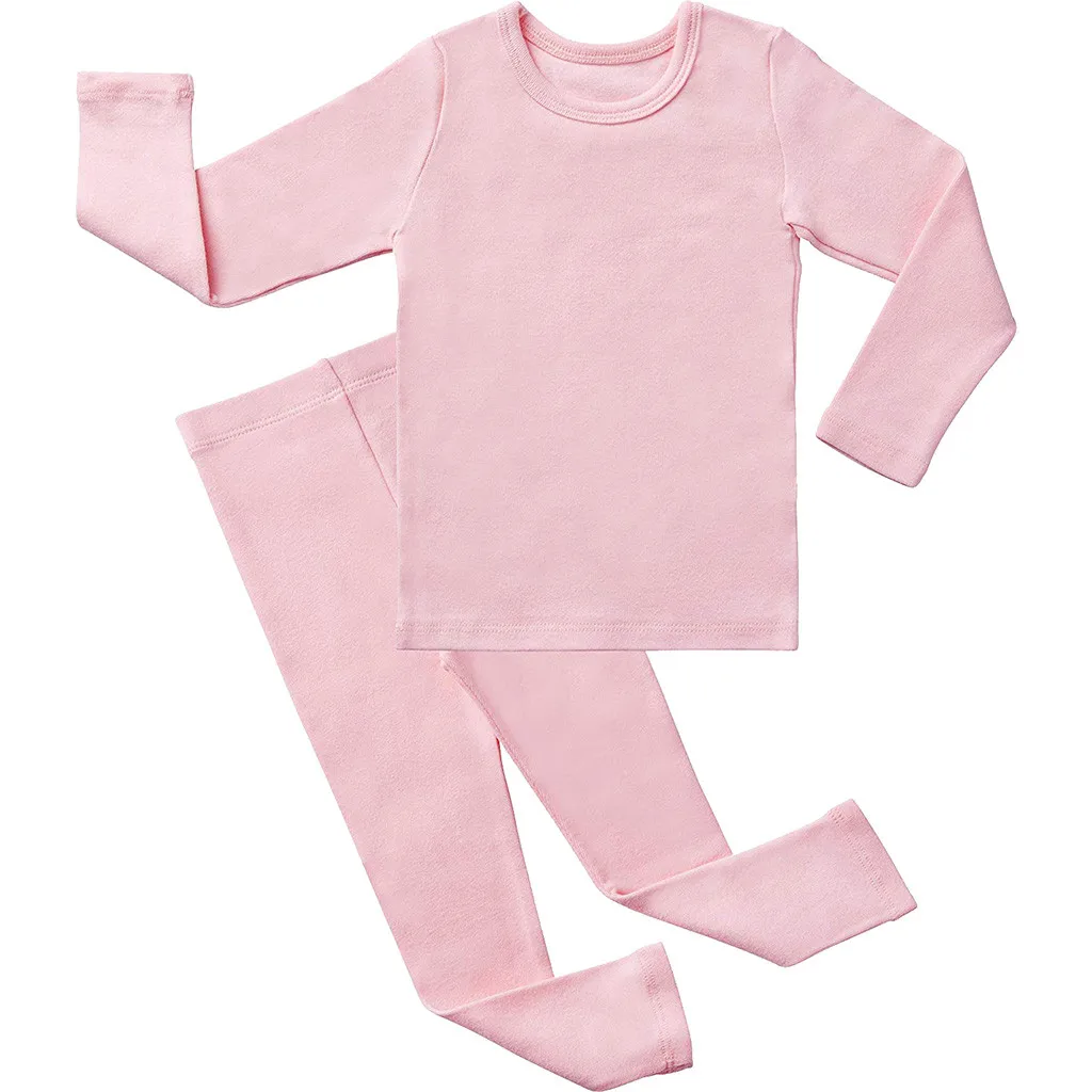 Осенние комплекты одежды для маленьких мальчиков и девочек Однотонные топы с длинными рукавами для маленьких мальчиков и девочек+ штаны, пижамы, одежда для сна