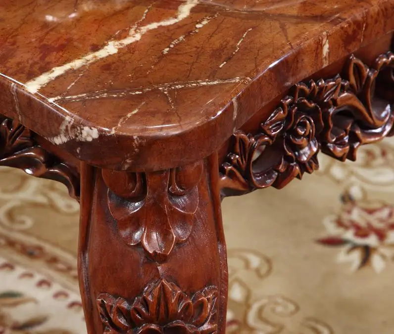 Elegant Dining Table, Marble Table, High Grade Solid Wood Carving Rectangular Dining Table Furniture