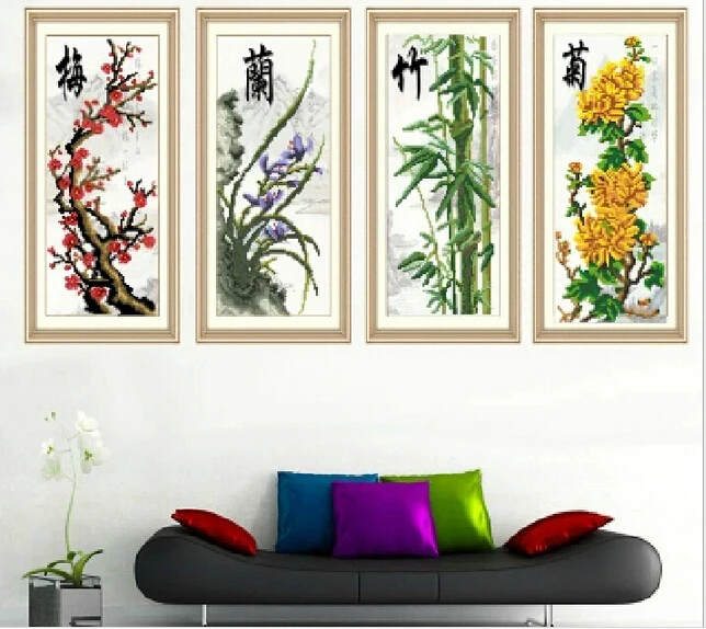 Diamond Mosaic 5D DIY Magic cube Painting Cross Stitch plum Bamboo orchid Chrysanthemum Diamonds Embroidery D45 | Дом и сад