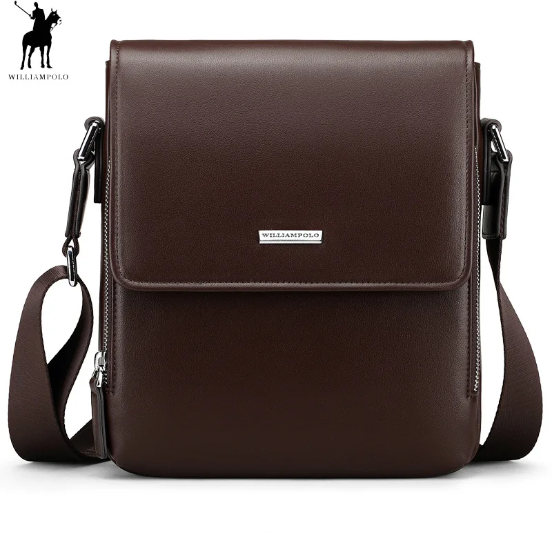 

WilliamPolo Man Vertical Genuine Leather bag Men Messenger Business Men's Briefcase Designer Handbags High Quality Shoulder Bags