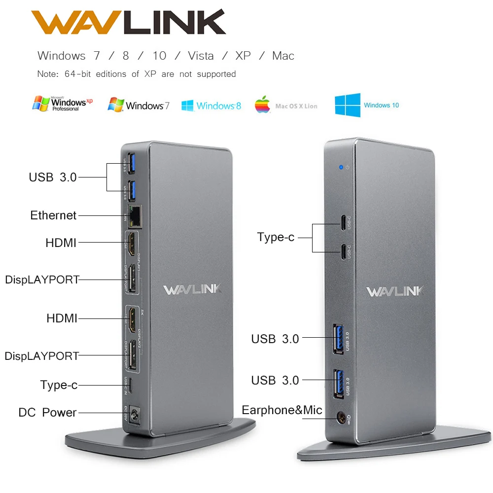 

Wavlink USBC Ultra 5K Universal Docking Station HD Multiple Display Vertical Aluminum with HDMI Display Gigabit ethernet Type C