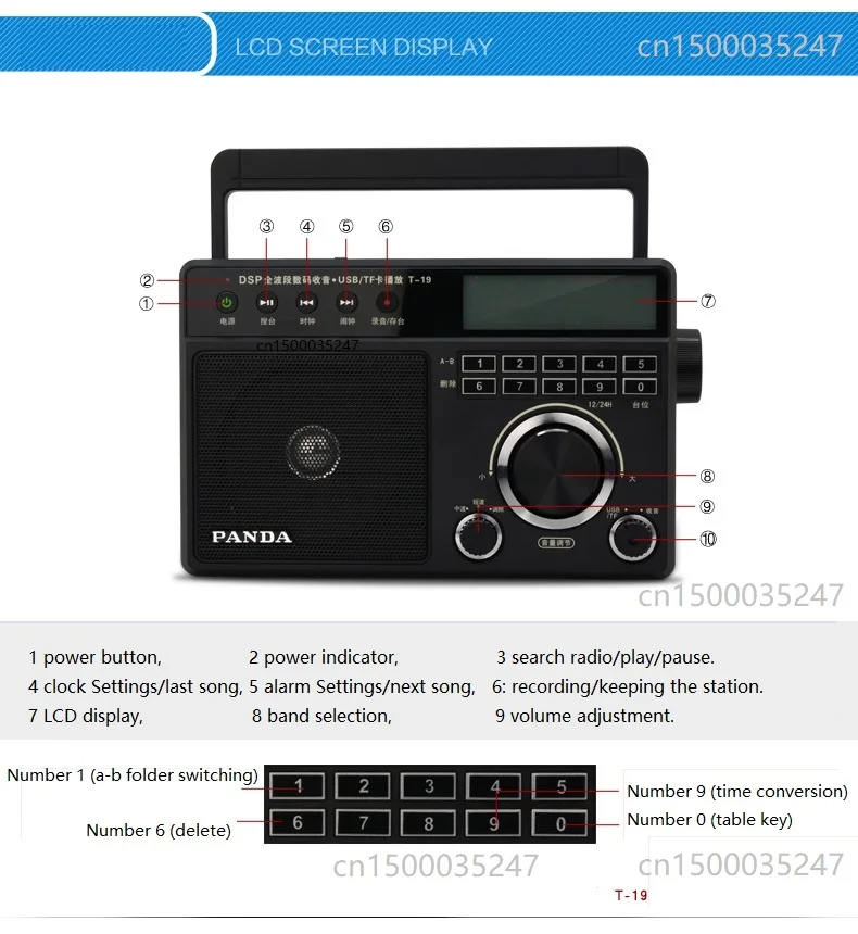 PANDA-T19 Полнодиапазонный портативный радио пожилых людей вставить u диск TF карта mp3-плеер