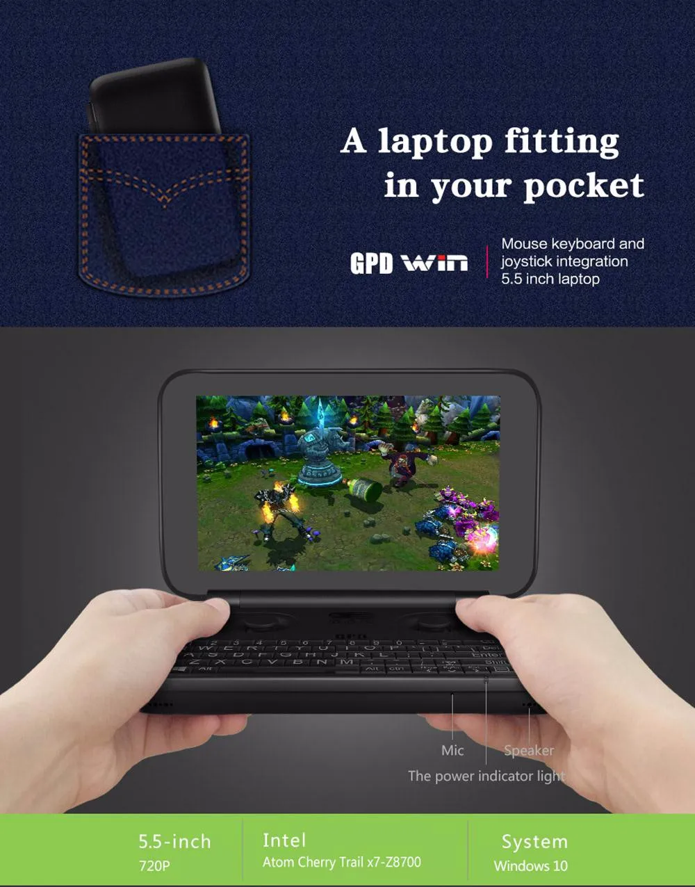 GPD Win 5.5 inch Game Console Intel Atom X7 Z8700 Windows 10 OS 4G64GB Quad Core 2.4GHz Gorilla Glass 1280720 - Black14