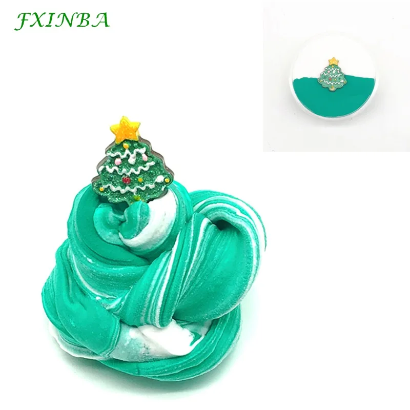 FXINBA 60 мл/коробка Рождество смешанный цвет слизи пушистые игрушки мягкая полимерная глина Lizun поставки слаймов DIY кусочки пластилина антистресс - Цвет: White Green