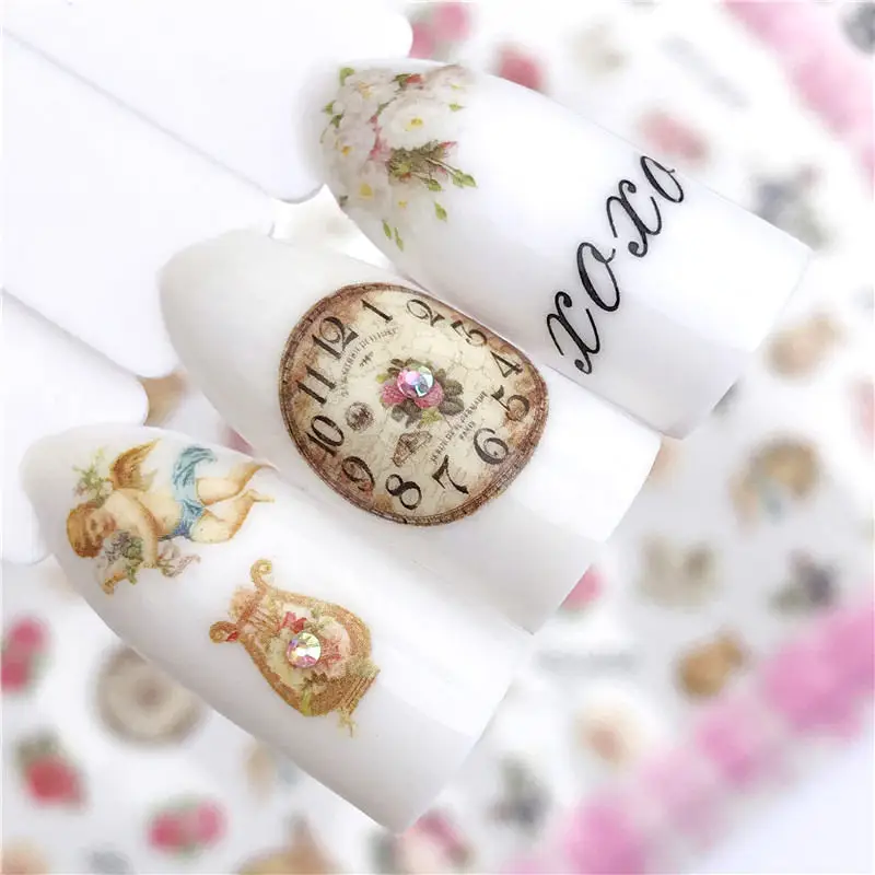 

YWK 1 Sheet Dry Flowers Leaves 3D Nail Art Transfer Stickers Nail Design Water Marble Moon Nail Accessories for Nail Decorations