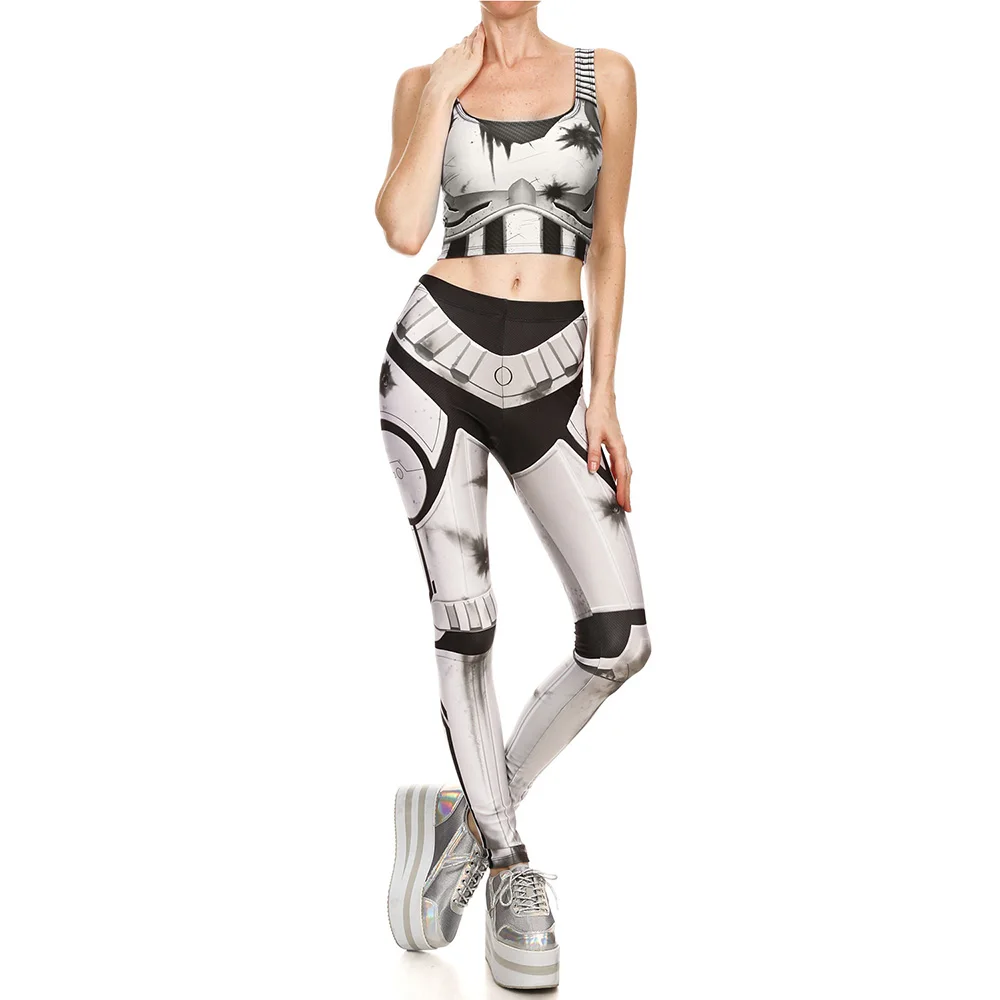 

NEW 1643 Sexy Girl Fighting Mecha Iron Man Cosplay Prints Women Yoga Leggings Crop Top Vest GYM Fitness Sport Suit Yoga Sets