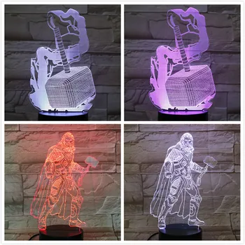 

Marvel The Avengers super heroe Thor hammer Figure 3D Illusion Usb 3d led night light Multicolor RGB table lamp bedroom neon