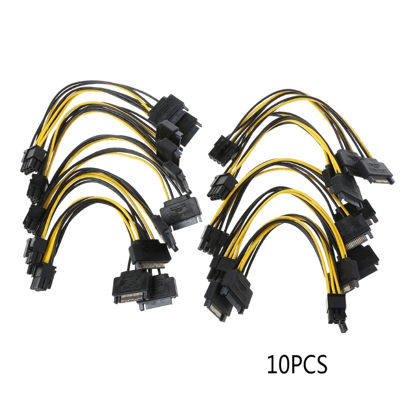 

10Pcs Dual 15Pin SATA To PCI-E 8Pin (6Pin + 2Pin) ideo Card Power Adapter Cable
