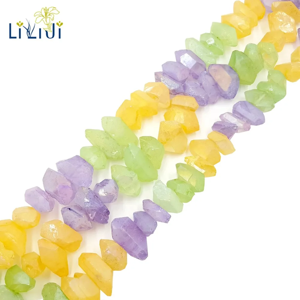 

Lii Ji Natural Raw Crystal Dyed Multi Color Purple Green Yellow Beads Approx 8x12-11x19mm 38cm