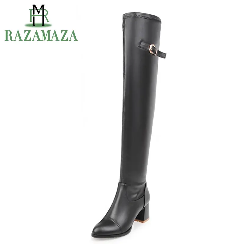 

ZALAVOR Size 34-45 Women Over Knee Boots Zipper High Heel Boots Warm Fur Shoes For Winter Boots Long Botas For Women Footwears