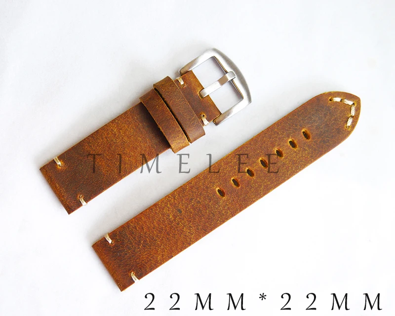 

20 22mm Handmade Wax Oil Skin Watch Straps Vintage Genuine Leather Watchband Calfskin Watch Straps