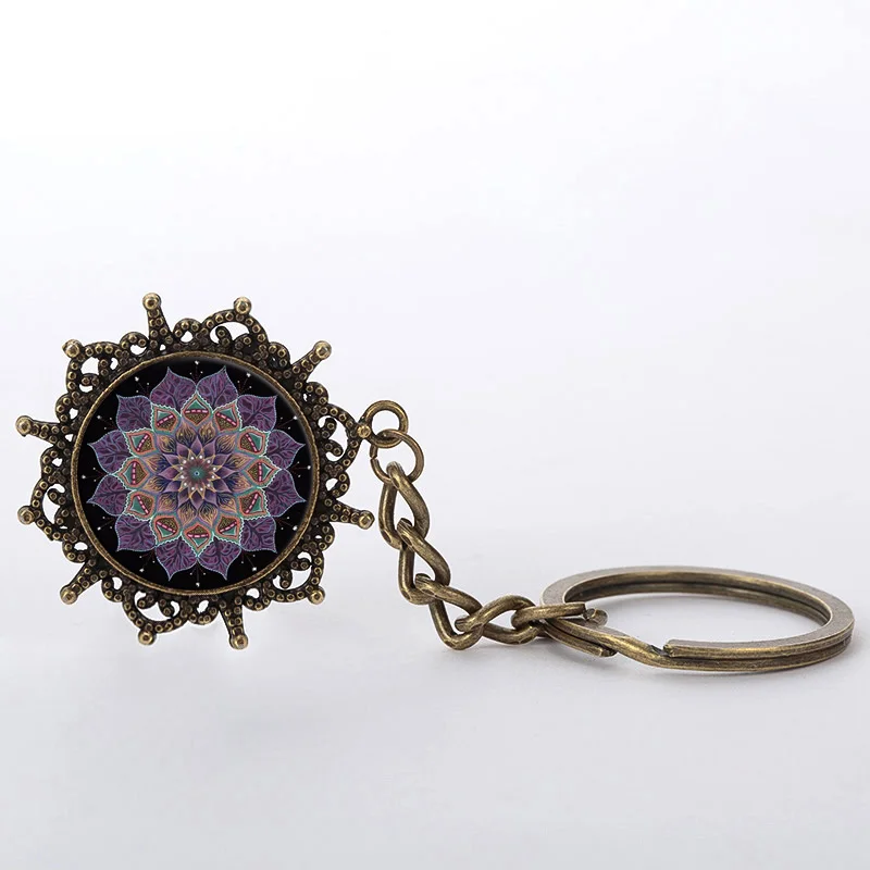 

Fashion Mandala KeyChain Geometry Sacred Keychain Handmade Jewelry Glass Art Pendant Key chain for Women Gifts 2017