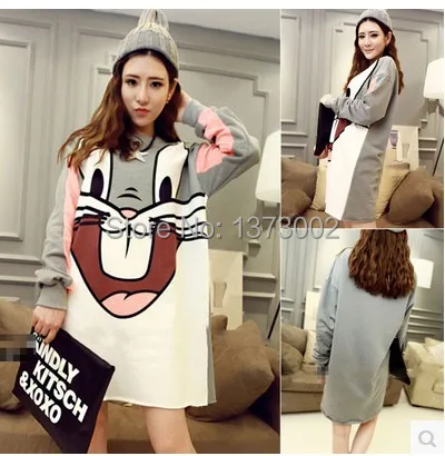 2014 Winter hedging sweater female loose big yards fat MM Bugs Bunny long-sleeved shirt and long sections | Женская одежда