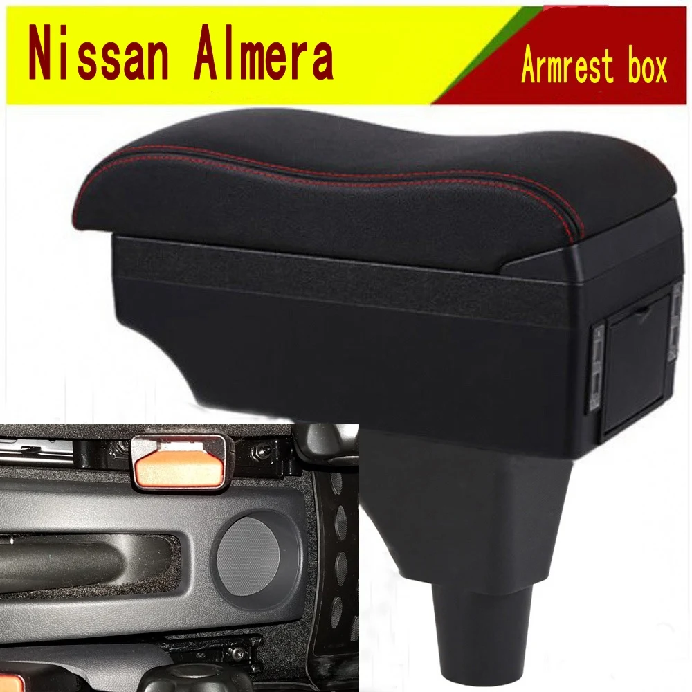 

For nissan Almera armrest box central Store content Storage box armrest box with cup holder ashtray USB interface