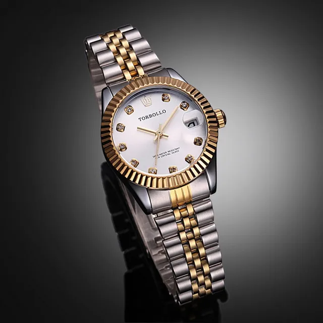 Top Brand TORBOLLO Golden Lover Watch Quartz Date Crystal Waterproof Dress Watch Top Brand TORBOLLO Golden Lover Watch Quartz Date Crystal Waterproof Dress Watch