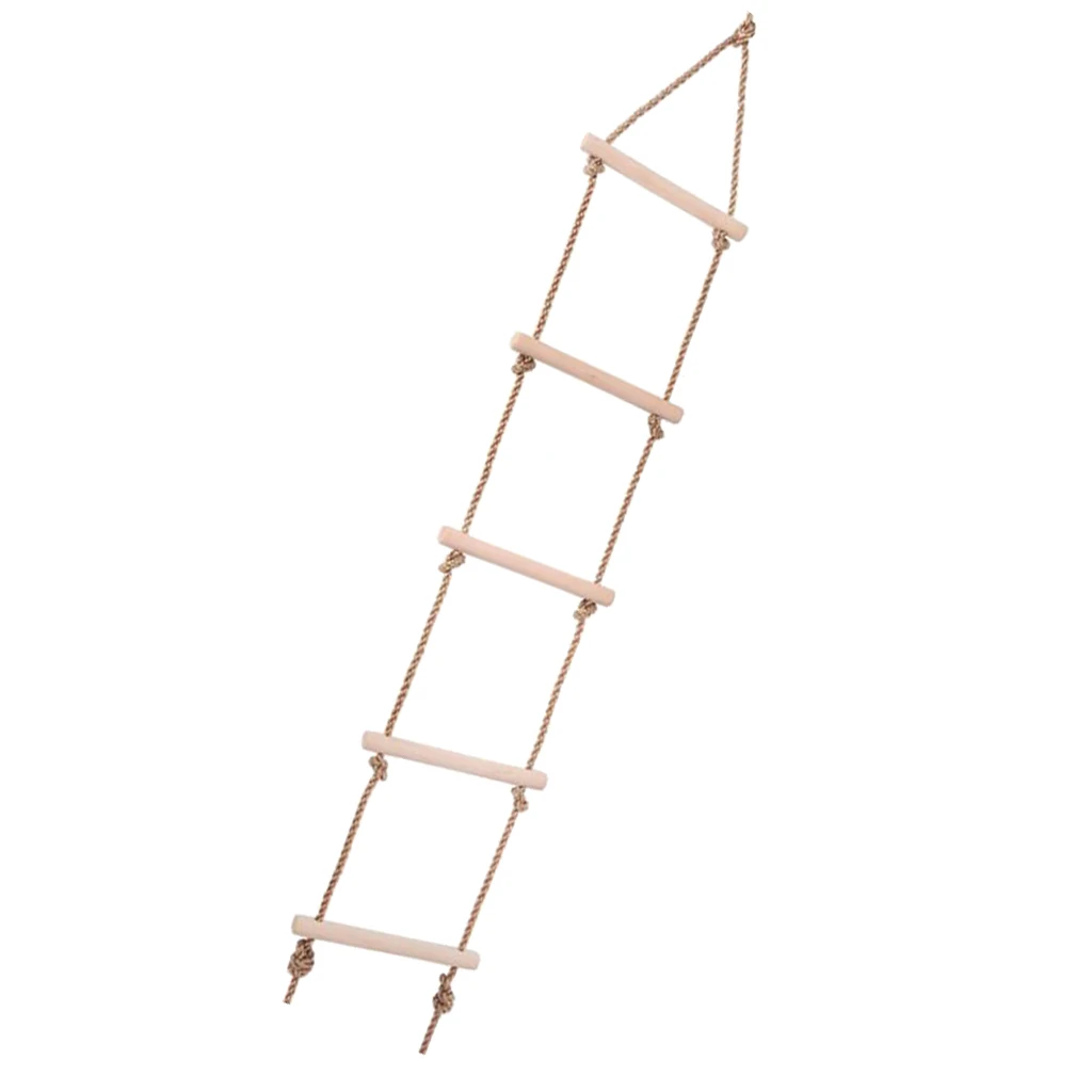 5 rungs rope climbing ladder Rope Load Bearing 300KG Kids Indoor and Outdoor Playhouse Wooden 5 Rungs Rope Climbing Ladder Toy