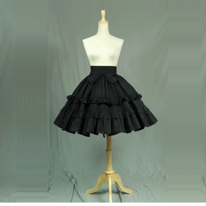 

High Quality Black Cotton Lolita Gothic Skirts with Layered Ruffles Summer A-line Maid Theater Costumes Customized For 2018