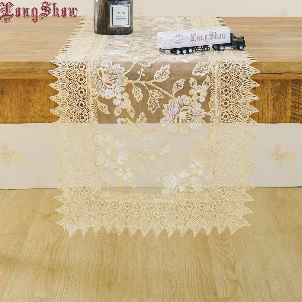 

2019 Newest Design Modern Household Table Runner Gold Colour Transparent Organza Embroidery 16x72Inches