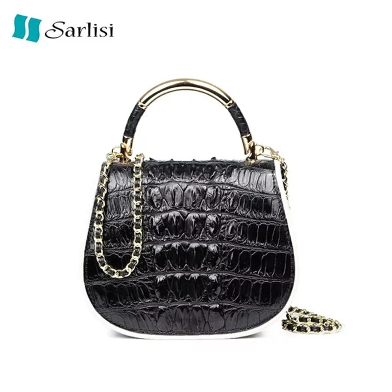 

Luxury Designer Genuine Alligator Skin Female Small Saddle Purse Crocodile Leather Lady Cross Shoulder Bag Metal-handle Handbag