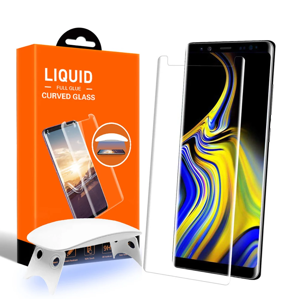 

For Samsung Galaxy Note 8 S8 S9 Plus Screen Protector Full Curved Liquid Glue UV Clear Tempered Glass Case Friendly Fingerprint